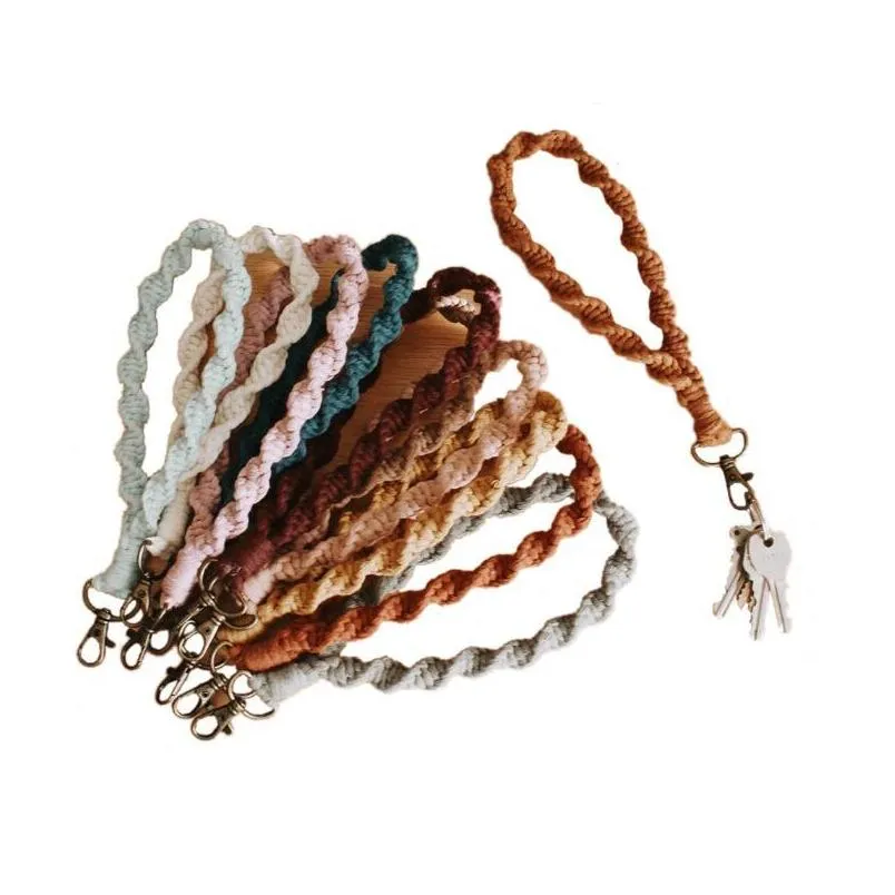 boho bag accessories macrame wristlet keychains wrist lanyard strap keyring bracelet assorted color macrames braided key