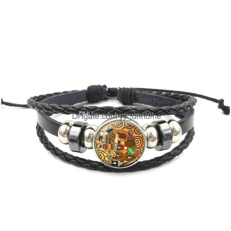 bracelet time gem cabochon pendant leather chain bracelets retro handwoven beaded bracelet 10 styles
