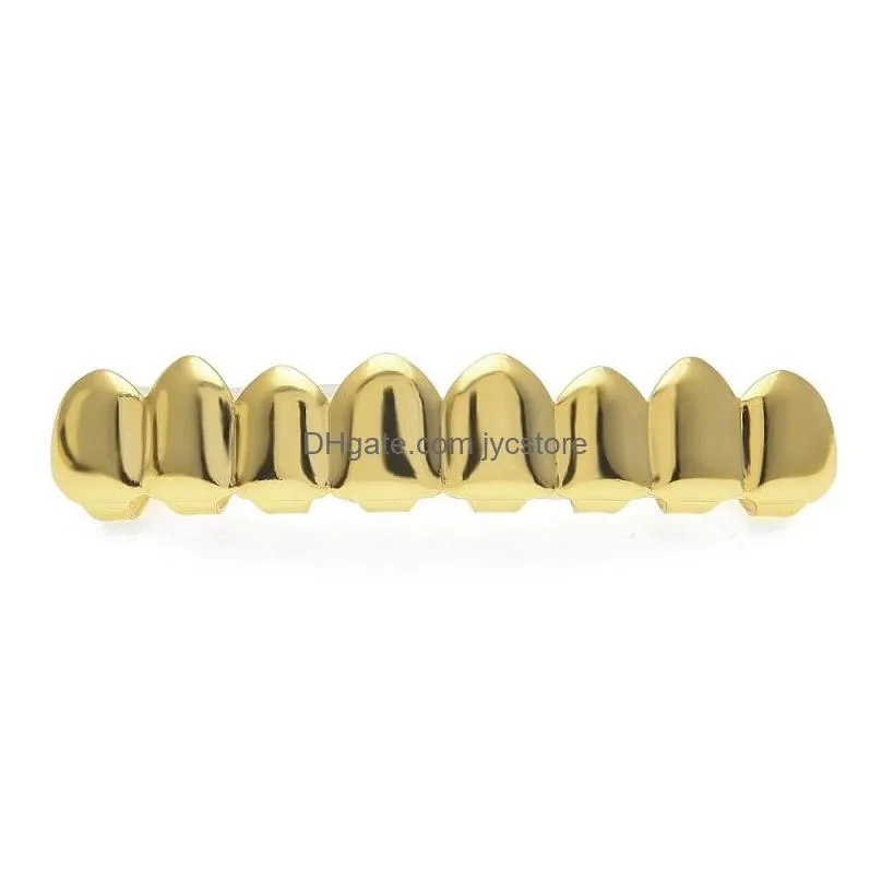 mens gold grillz teeth set fashion hip hop jewelry high quality eight 8 top tooth six 6 bottom grills