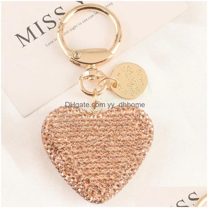 fashion full rhinestone keychain couple peach heart key chains bling crystal pendant keyring holder charm bag women jewelry gift