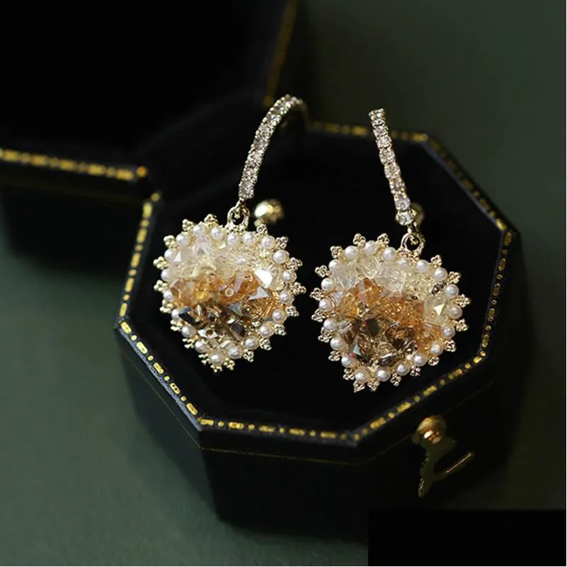 korean fashion crystal heart dangle earrings for women girls delicate zircon circle brincos party jewelry gifts