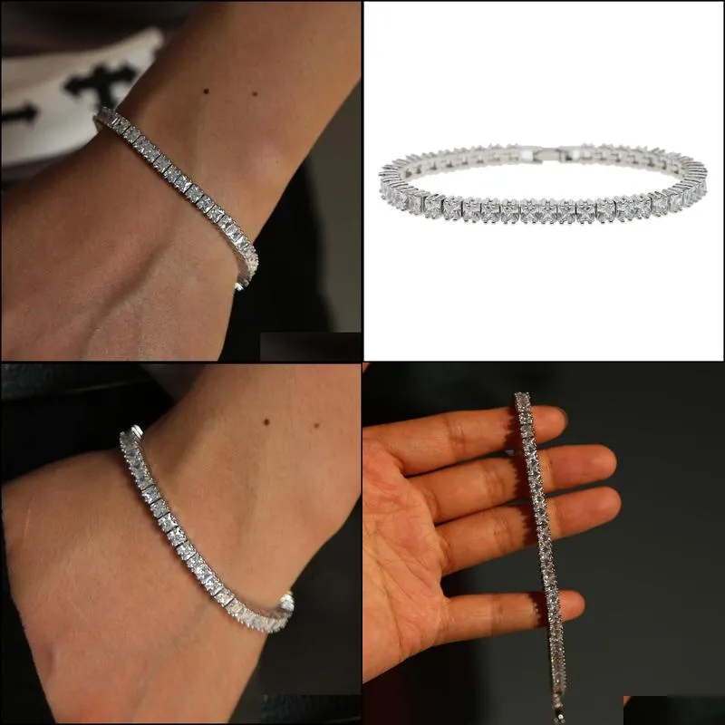 fashion designer sqaure cz paved tennis bracelet bangle hip hop jewelry iced out mens tennis chain bracelet for men jewelry