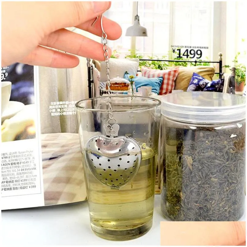 tea leaf infuser stainless steel tea strainer reusable heart shape tea infuser gift wedding kitchen tools 419 j2