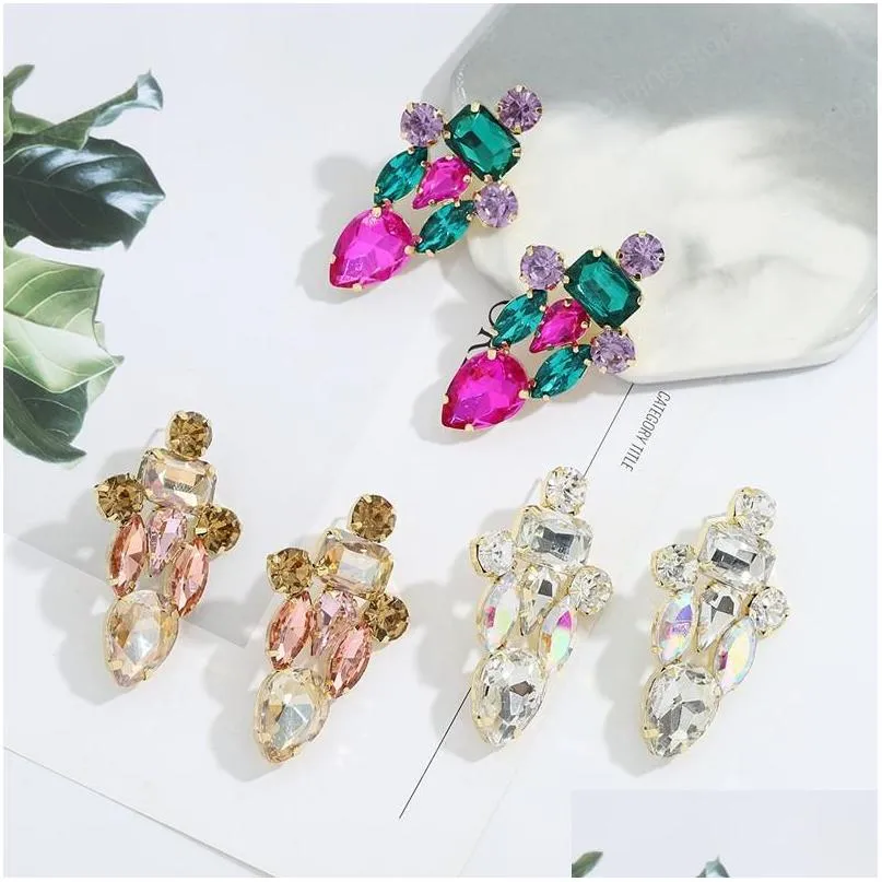 fashion colorful rhinestone irregular dangle earring for women high quality shiny crystal drop earrings jewelry bridal