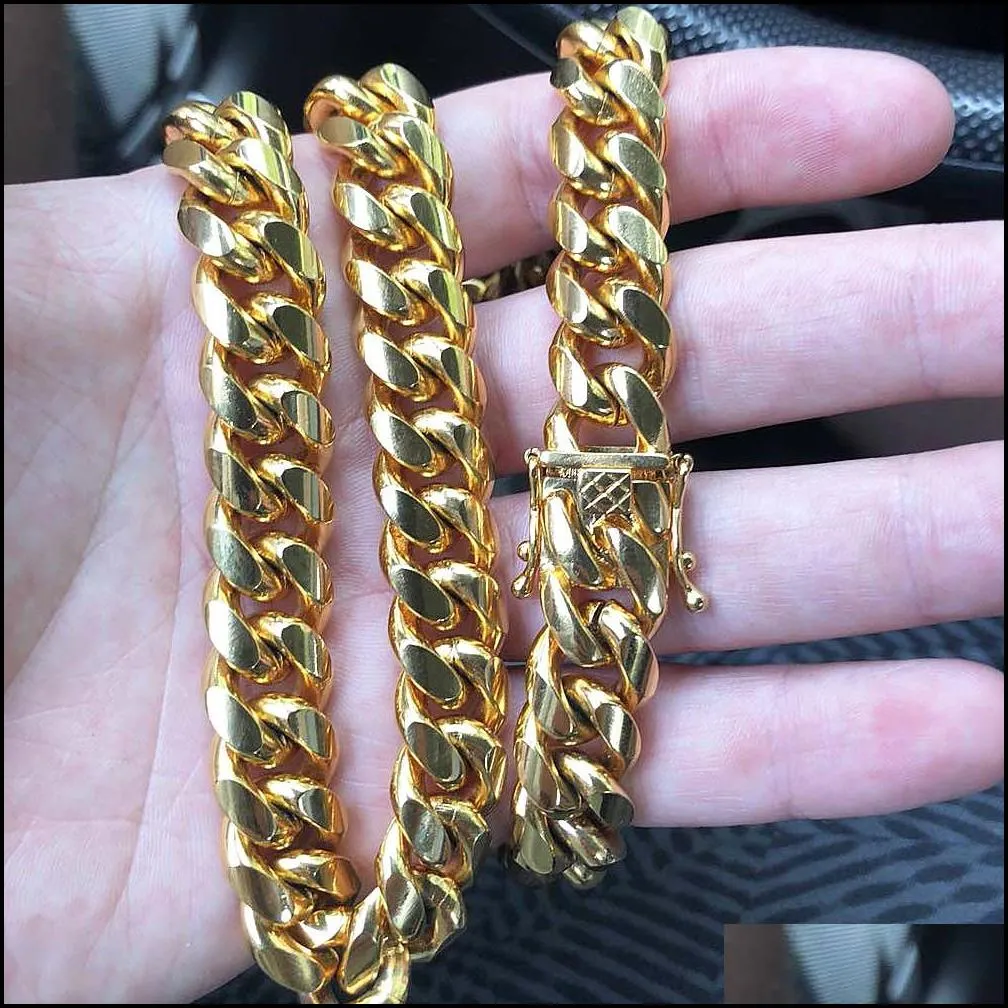 gold  cuban link chain necklace men hip hop stainless steel jewelry necklaces