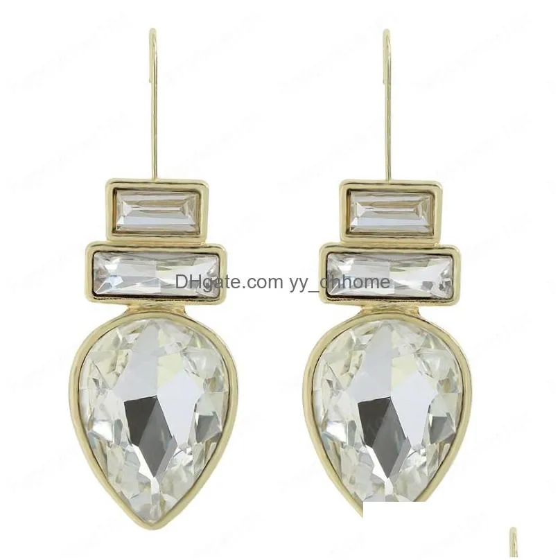fashion multicolor rhinestone square water drop dangle earring for women crystal jewelry earrings