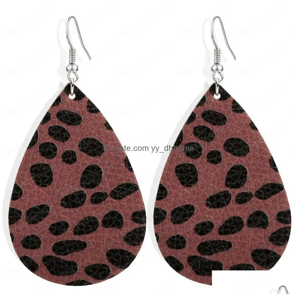  fashion jewelry womens vintage pu leather earrings waterdrop faux leather dangle earrings