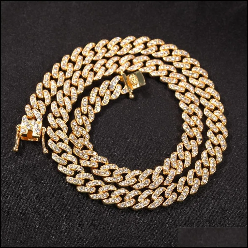 iced out  cuban link chain mens gold chains necklace bracelet fashion hip hop jewelry 9mm