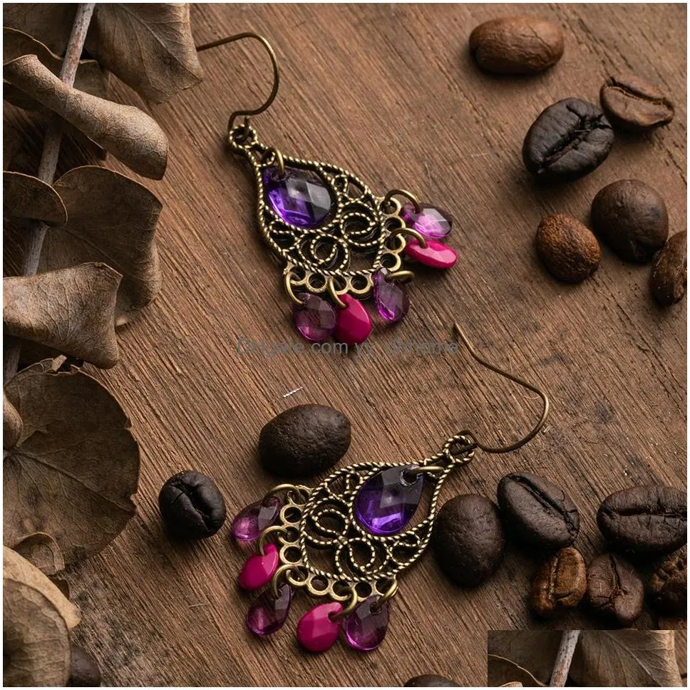 bohemian vintage dangle earrings for women girls ethnic small purple tassel drop earring fashion handmade jewelry