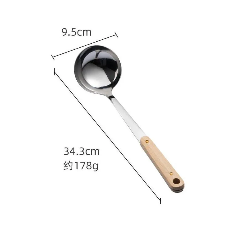 stainless steel spoon spatula portable durable wooden utensil fork kitchen cooking soup spoons kitchen fry shovels colander 77 m2