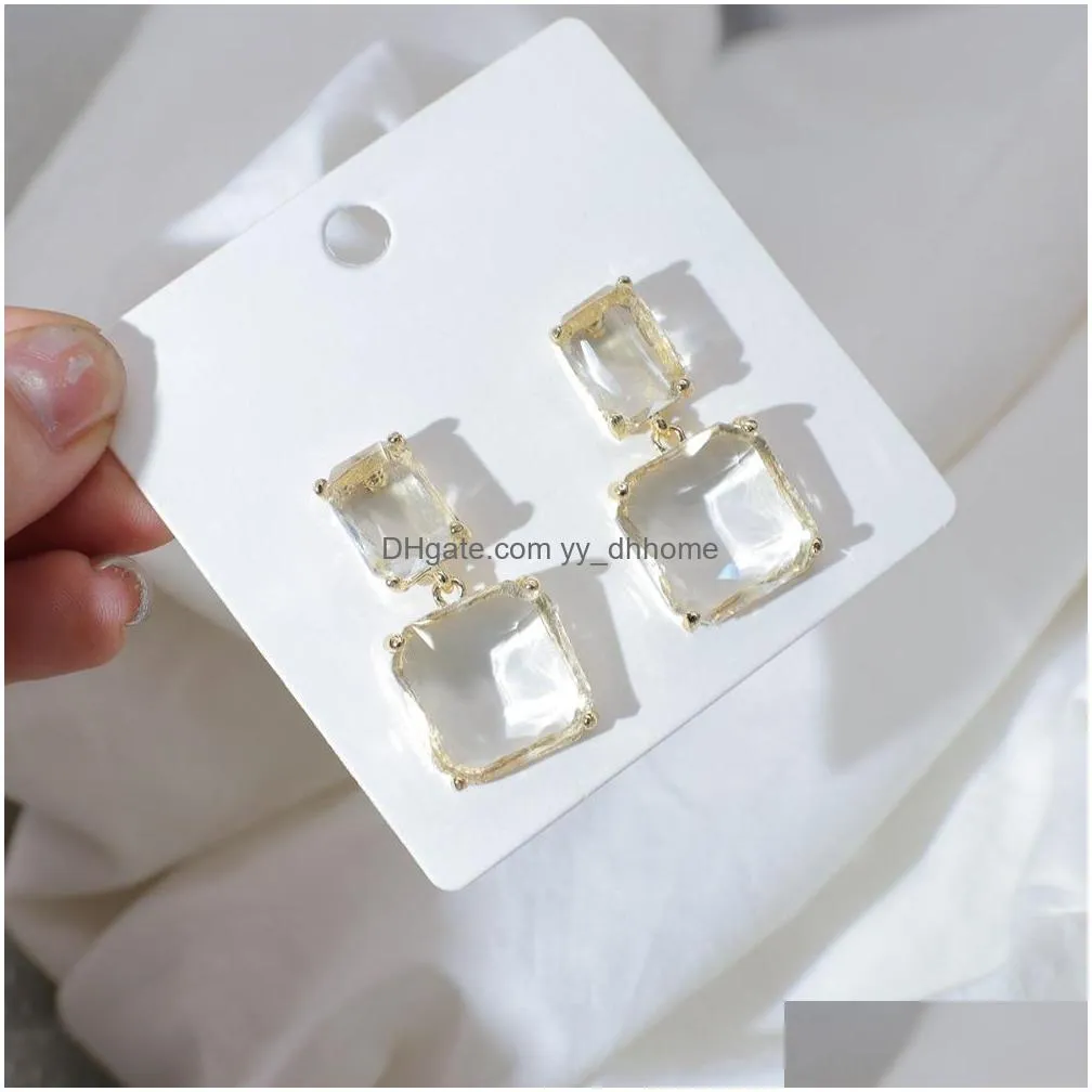 korean earrings golden geometric transparent square glass crystal wedding earrings for women accessories fashion jewelry