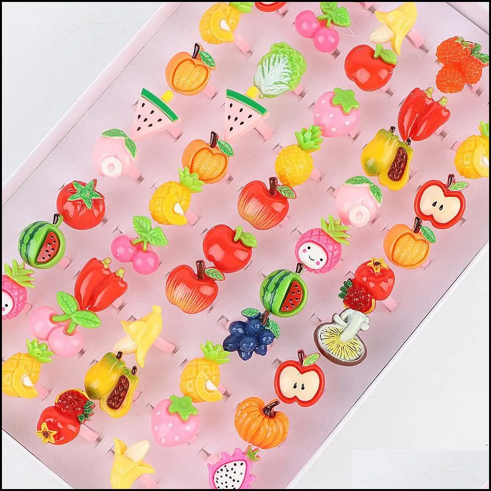 100pcs/lot cartoon resin opening rings for children fashion cute lovely rings jewellery birthday party gifts