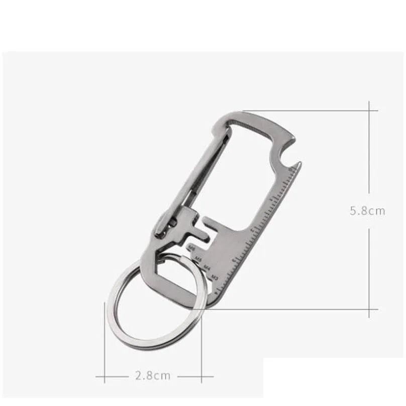multi function opener ruler keychain hang buckle key ring beer bottle open 3 colors stainless steel keychains 21 o2
