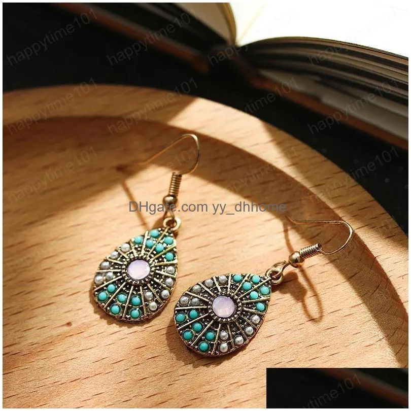 creative diamond drop retro earrings european and american ethnic style earrings wholesale female trinkets