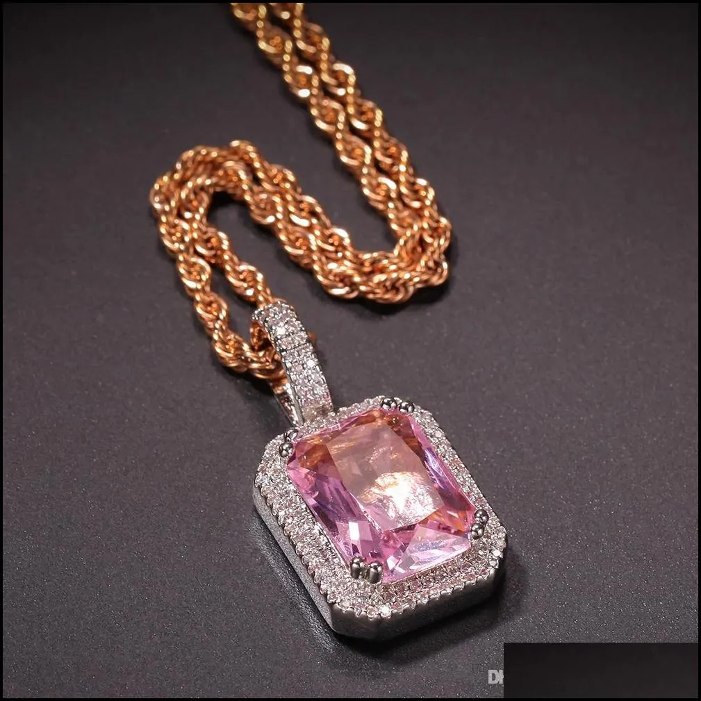 mens bling ruby pendant necklace chain gold plated iced out sapphire rock rap hip hop jewelry for gift