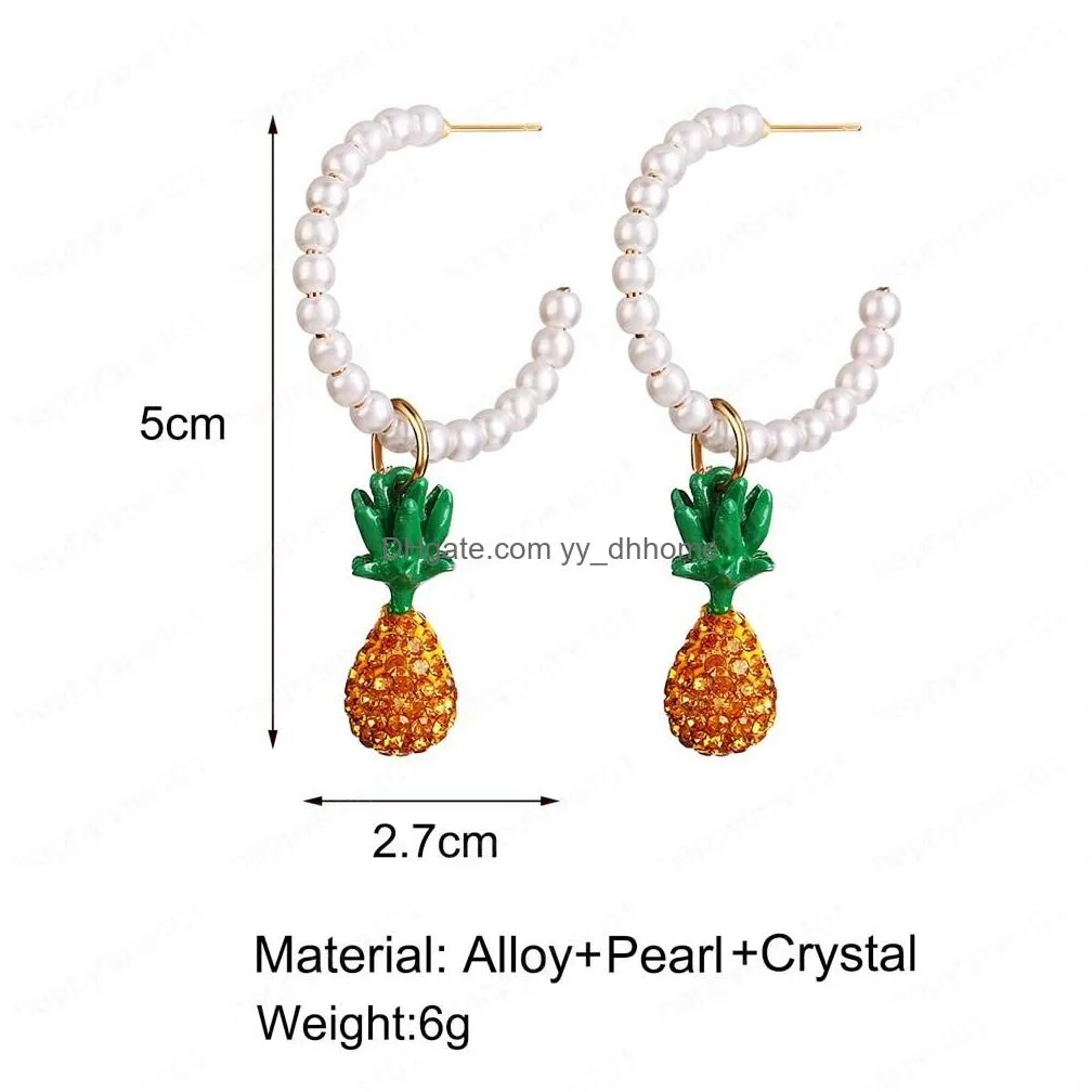  fashion jewelry faux pearl pineapple pendant earrings rhinstone pineapple dangle stud earrings