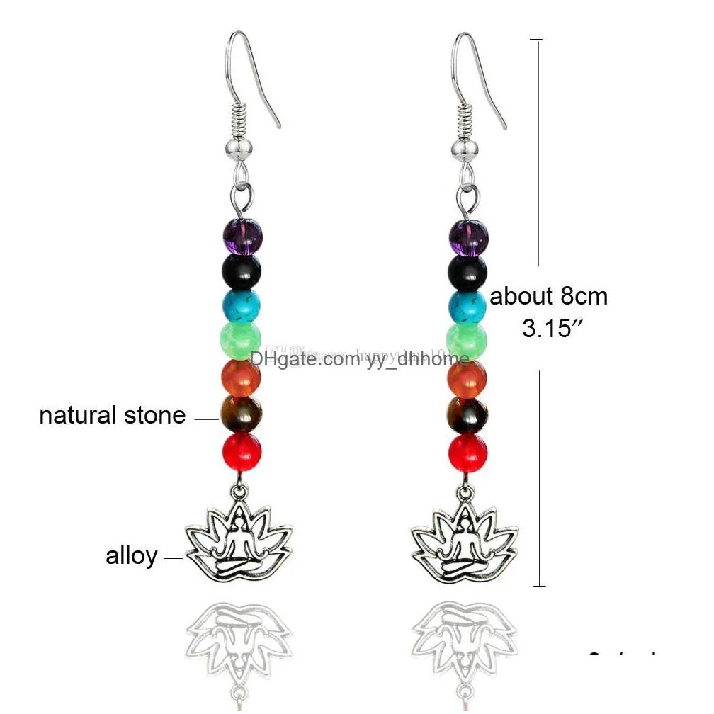 unique design 7 chakra natural stone lotus owl love pendant dangle earring for women girls fashion vintage yoga drop earring jewelry