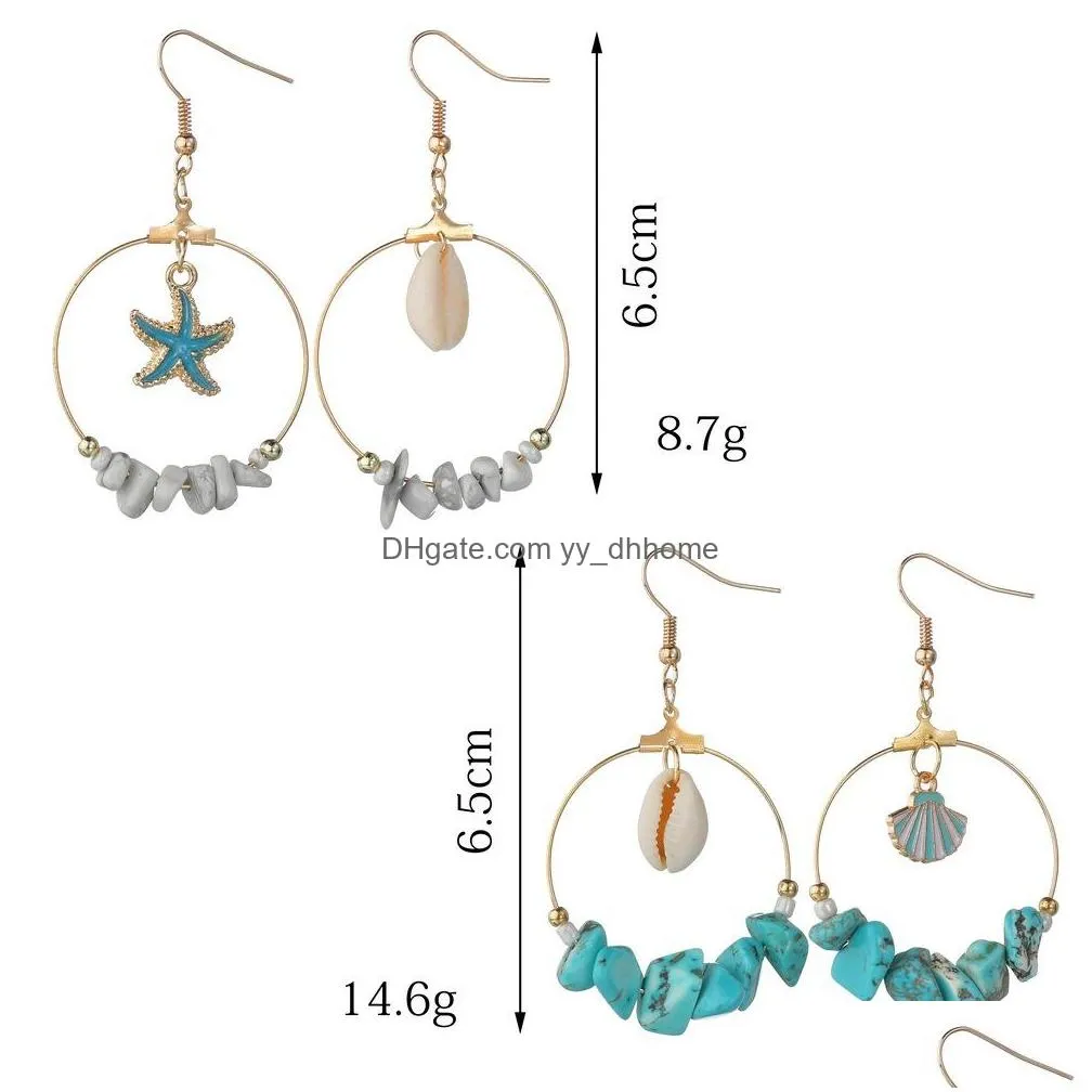 fashion european american natural shell starfish earrings high quality asymmetrical round circle dangle earrings for women