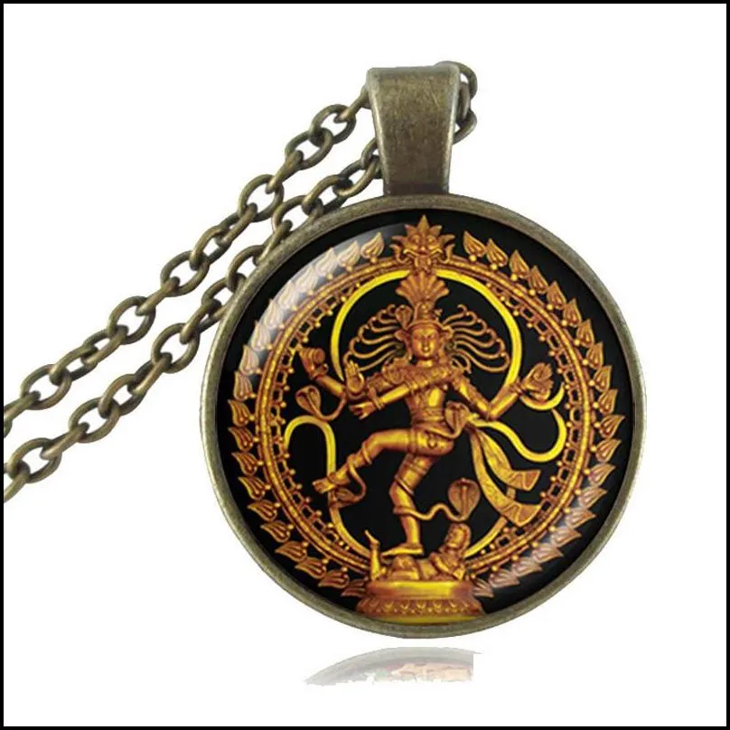 golden buddha necklace dance of destruction lord shiva pendant glass buddhist jewelry hindu deity spiritual amulet