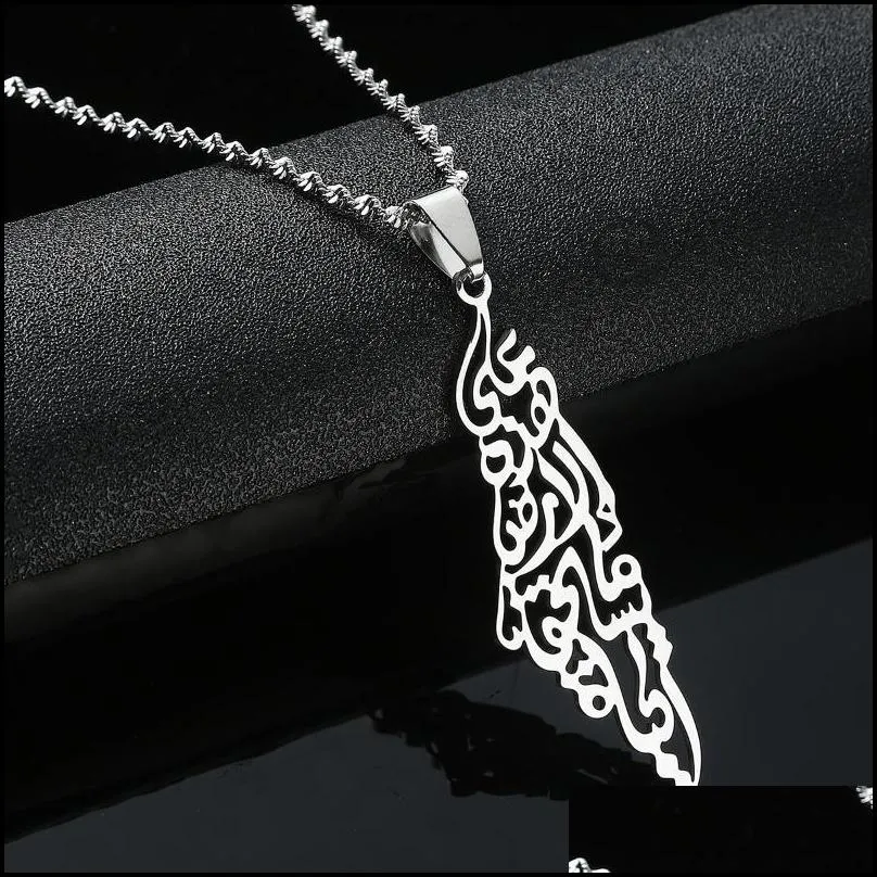 trendy jewelry arabic hollow stainless steel palestine israel map for men women chain necklace