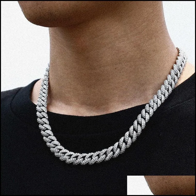 necklaces 18 inch 10mm 925 sterling silver setting iced out moissanite diamond hip hop cuban link chain  necklace jewelry