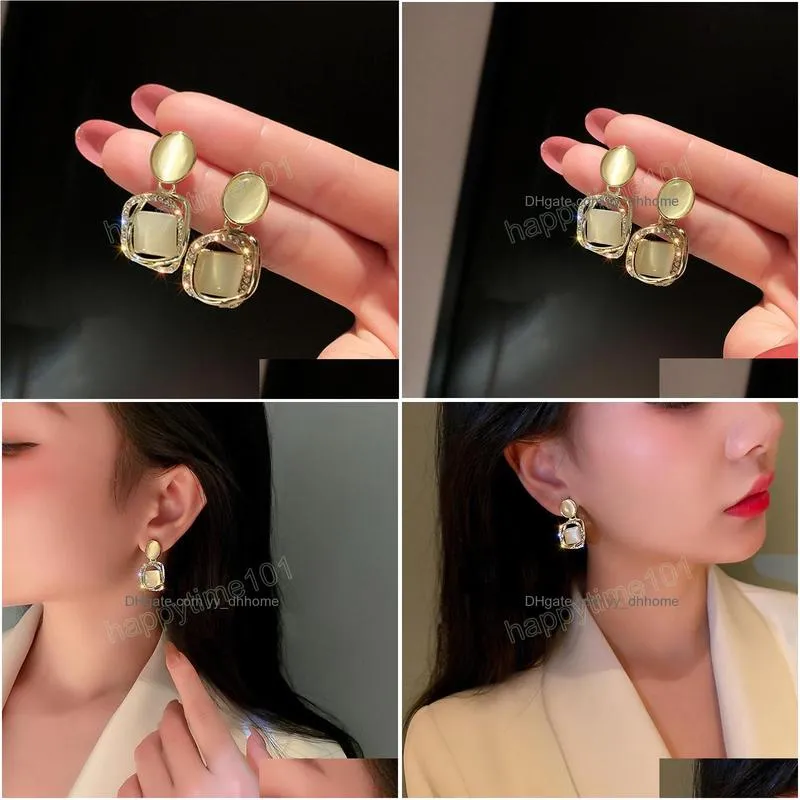 vintage fashion square opal diamond earrings for women korean fashion dangle earring accessories birthday party daily wear jewelry