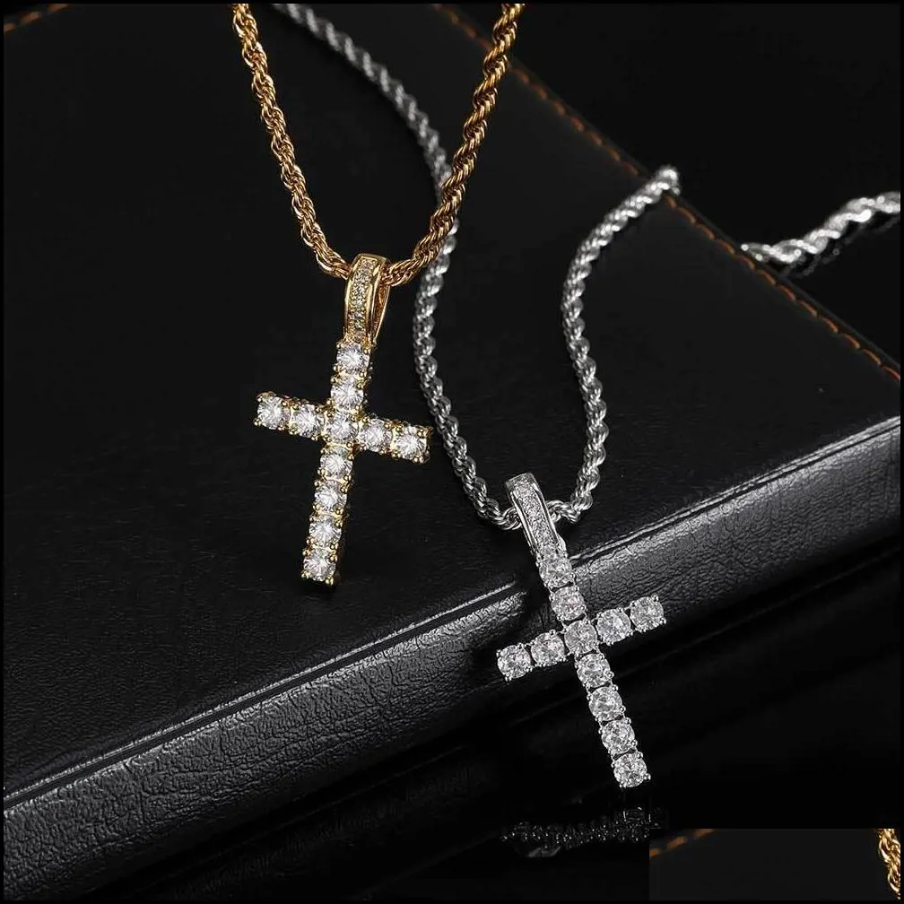 mens cross diamond pendant full of zircon solid trumpet brand designer chain necklace choker european american ornaments