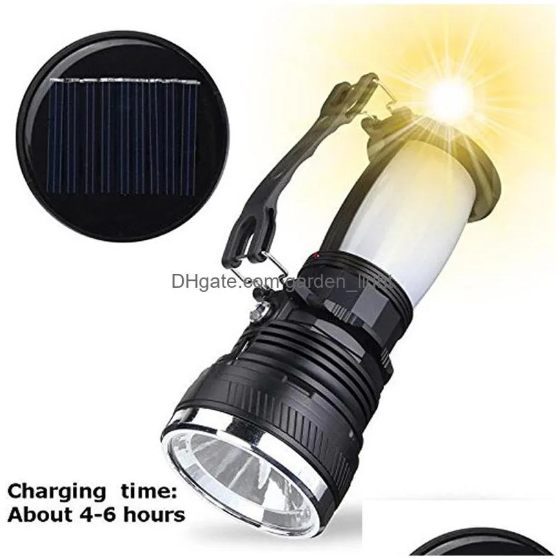 solar lamp led lantern flashlight portable outdoor rechargeable searchlight camping hanging emergency