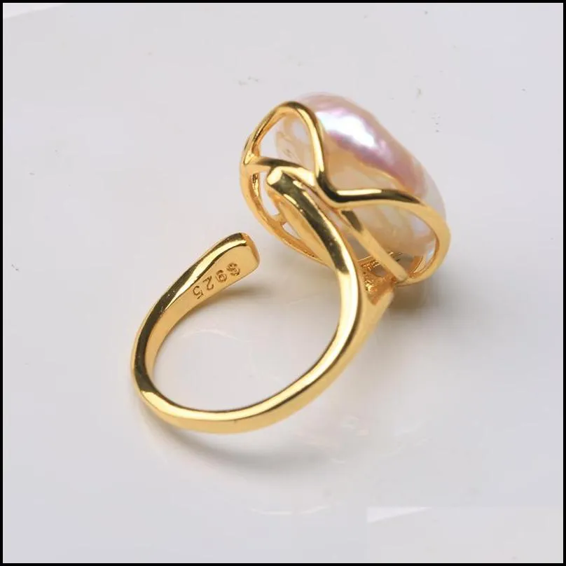 baroque only natural freshwater baroque pearl ring retro style 14k notes gold irregular shaped button rfd