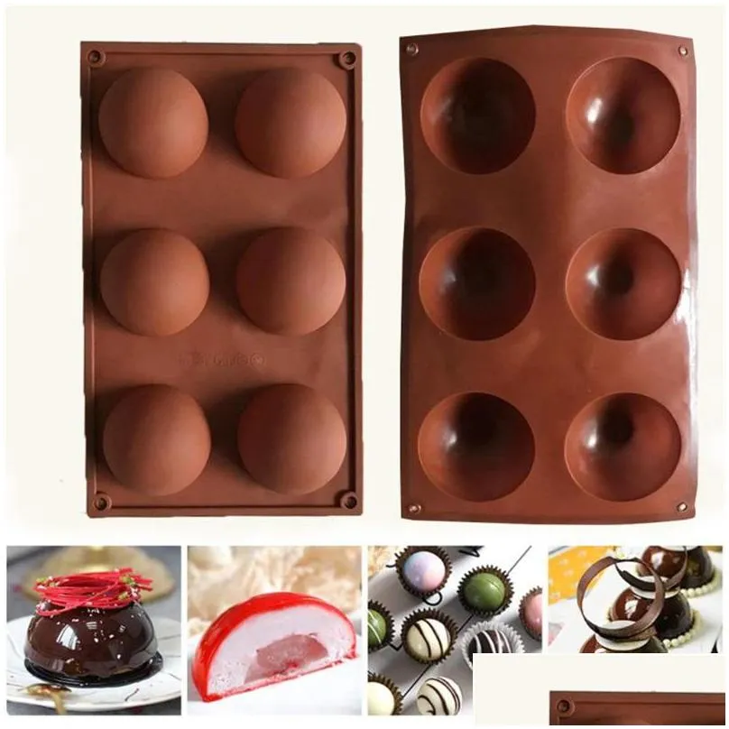 cupcake baking mould 6 holes silicone molds for chocolate cake jelly pudding handmade soap round shape half sphere mold non stick m2