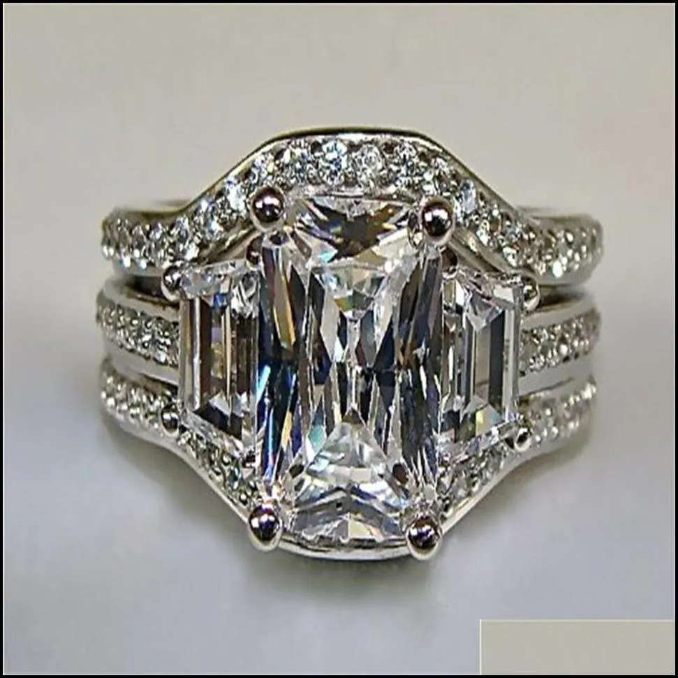 vintage 10k white gold 3ct lab diamond ring sets 925 sterling silver bijou engagement wedding band rings for women men jewelry