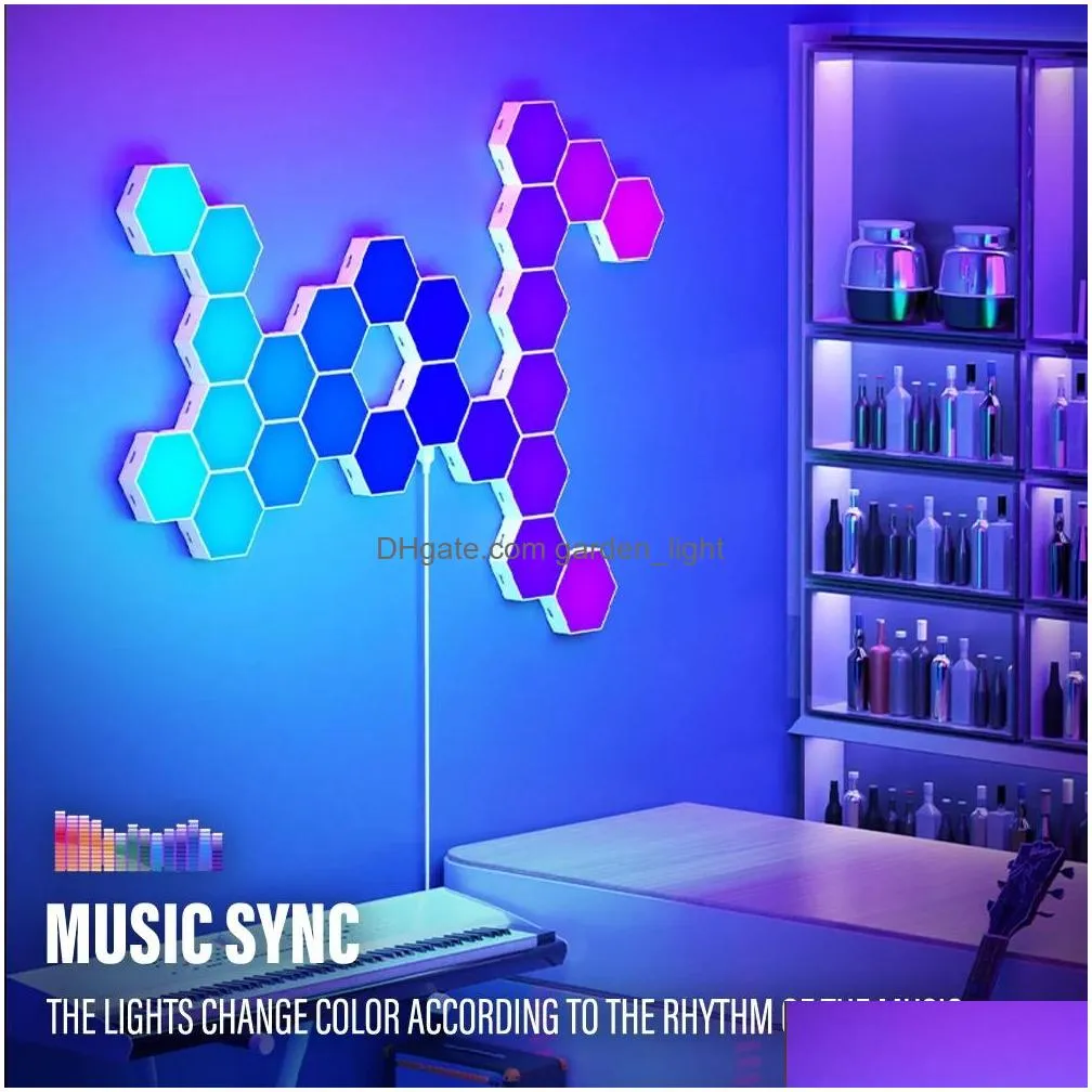 rgb wall lamp bluetooth led hexagon light indoor app remote control night lamp computer game room bedroom bedside decoration
