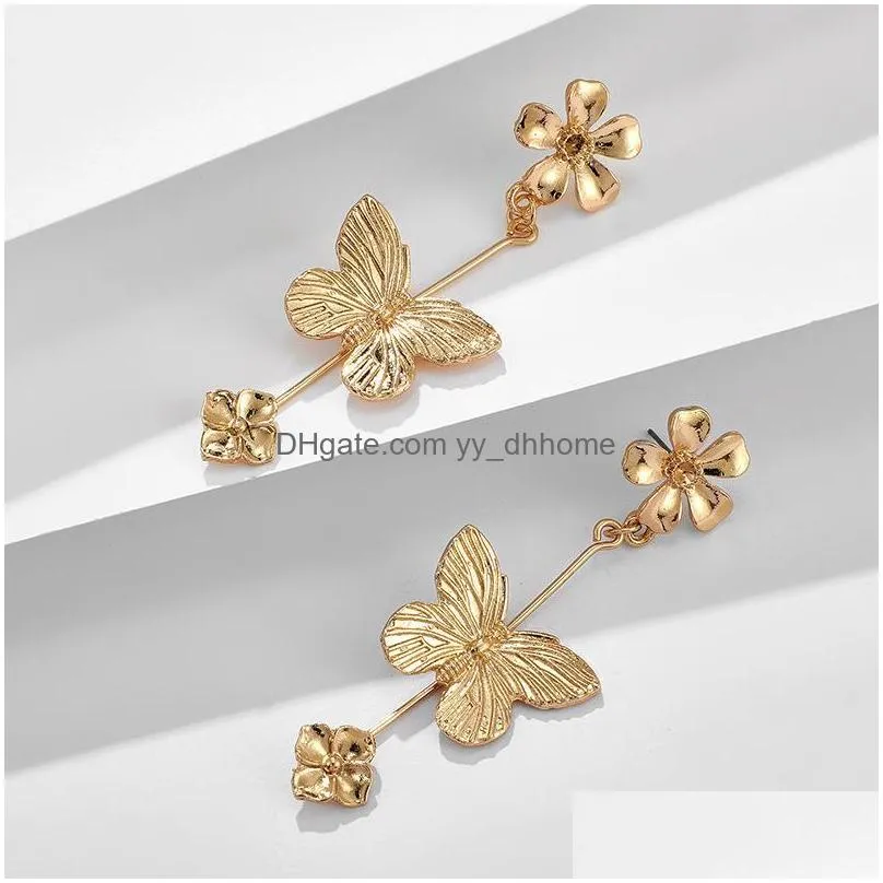 vintage womens earrings gold plated big small flower butterfly charm dangle earrings