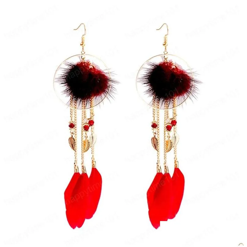 fashion jewelry feather long gold chain leaf tassel drop earrings for women wedding party jewelry accessories gift