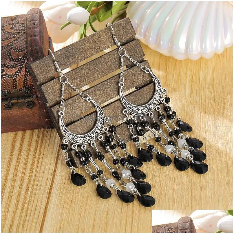  crescent bohemian long earrings european and american rice pearl boutique water drop earrings super fairy earrings