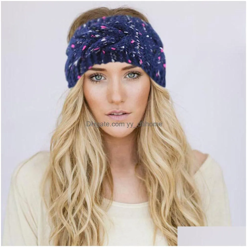 colorful bronzing knitted headband for women winter warm wool crochet turban headwraps hairbands women knitting hair accessories