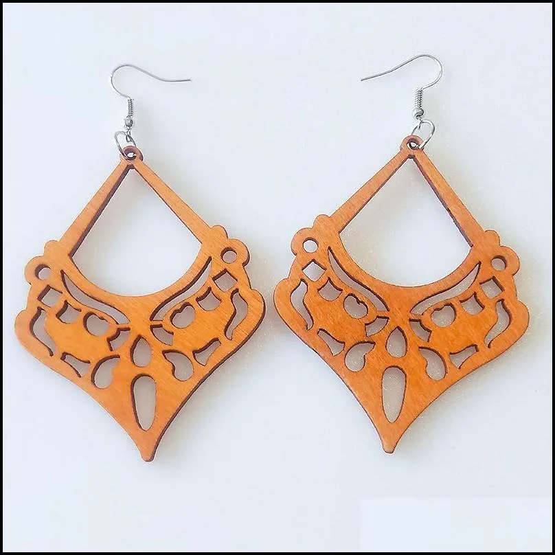 fashion designer geometric wood charm earrings for women trendy natural wooden statement earrings handmade african jewelry wholesale
