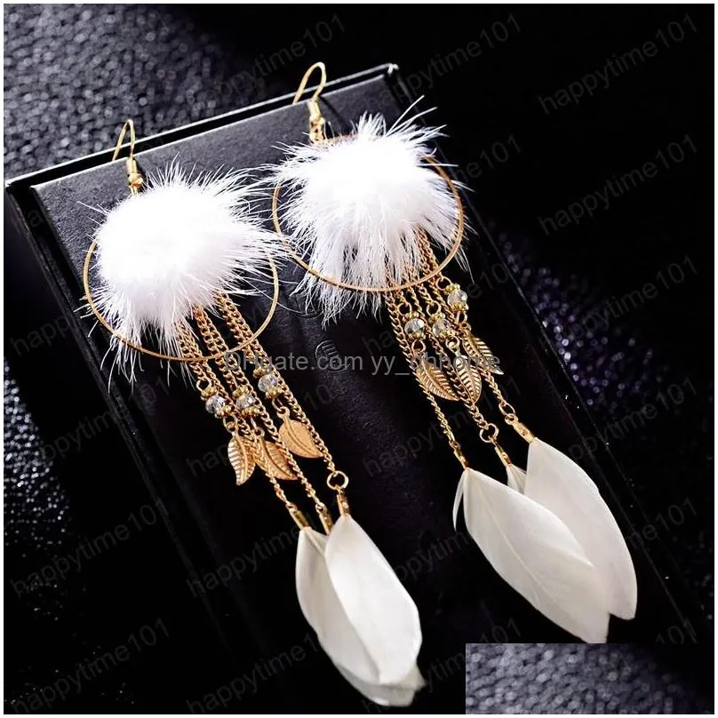 fashion jewelry feather long gold chain leaf tassel drop earrings for women wedding party jewelry accessories gift