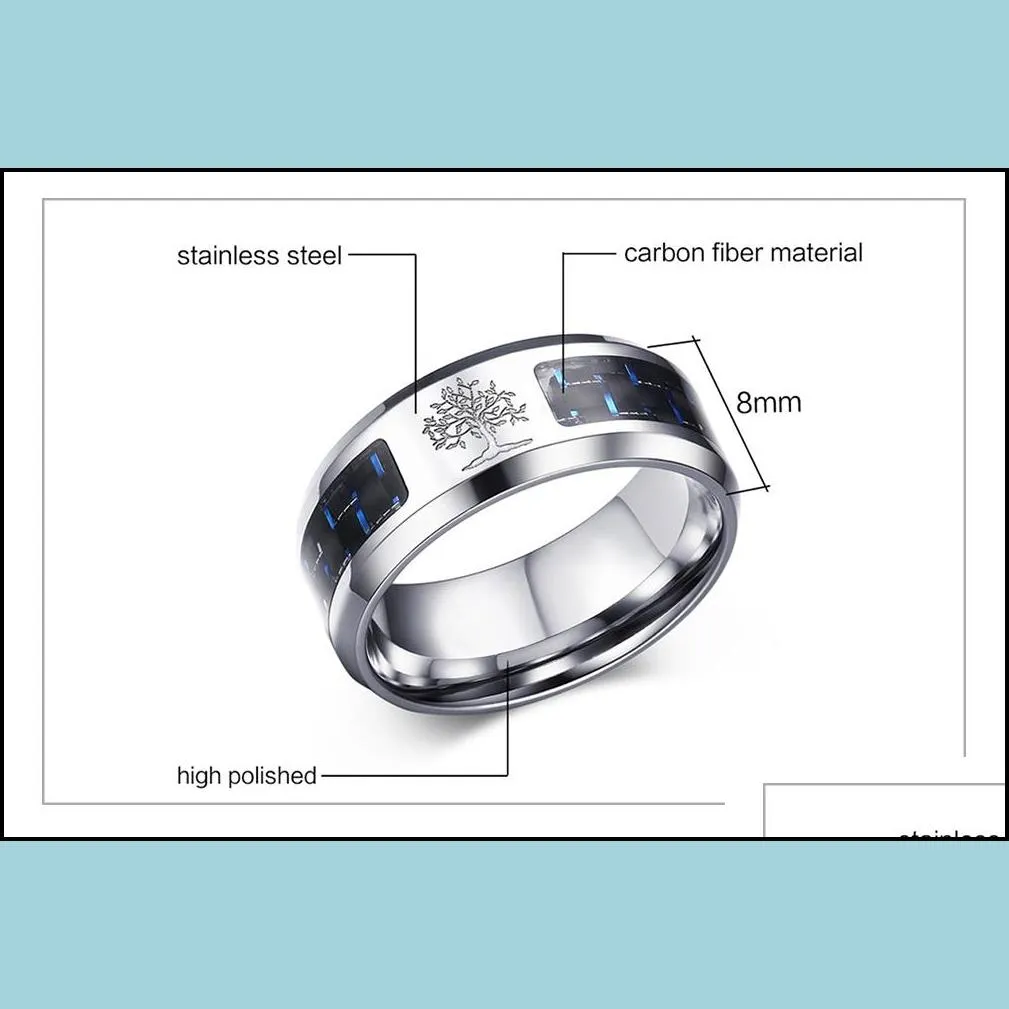 8mm carbon fiber ring for man engraved tree of life stainless steel male alliance casual customize jewelry personalize