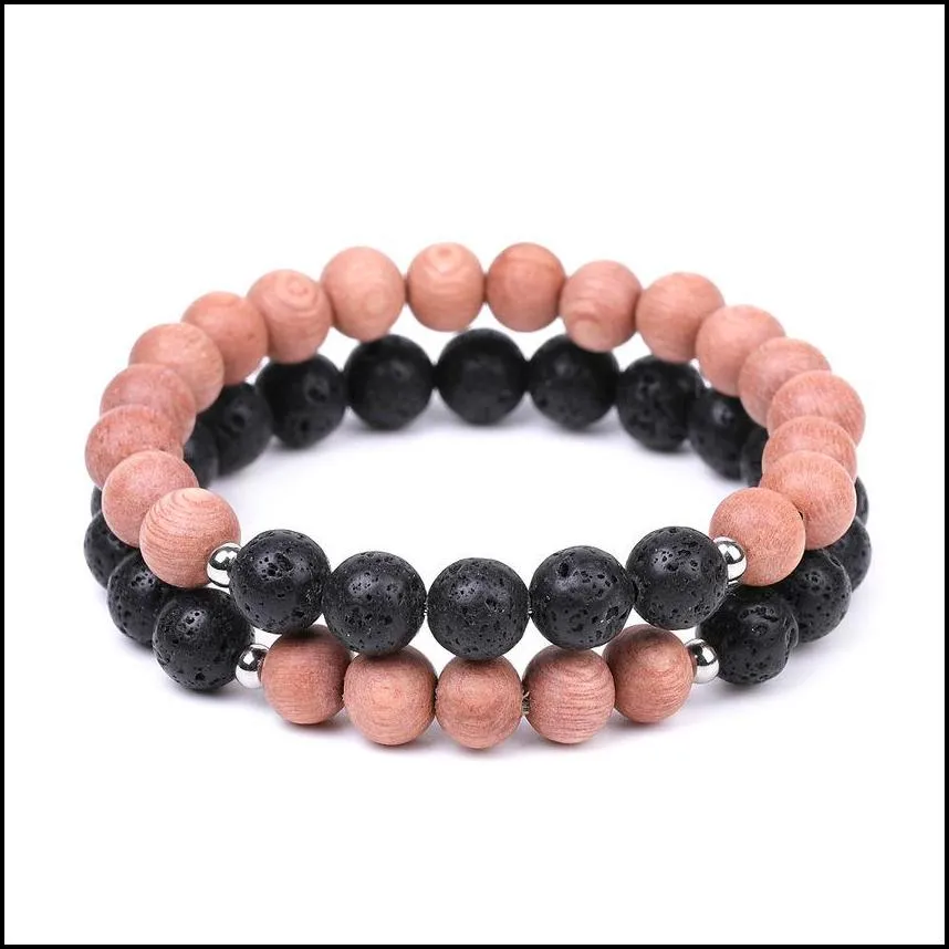 natural stone lave wood bead strand bracelet strands stainless steel bead elastic bracelets wristband for men women fashion jewelry