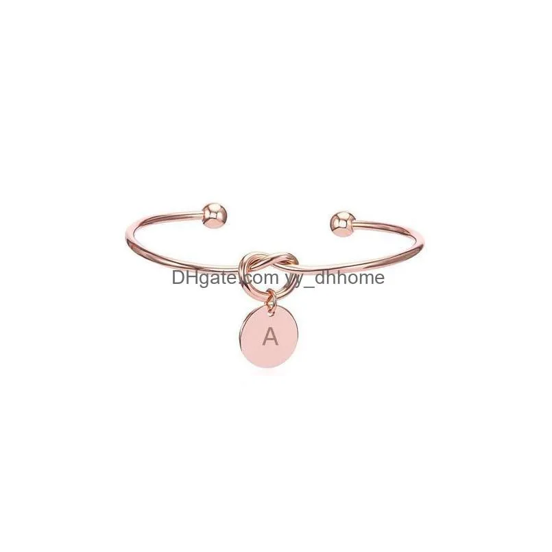 26 letter alloy knot heart name bangle girl round pendant chain link designer bracelets for women girlfriend gifts 
