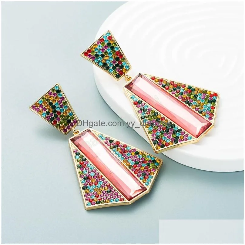 trendy multi color crystal dangle earrings vintage sparkly rhinestone irregular geometric earrings girls jewelry