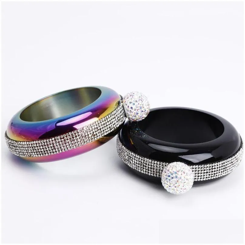 stainless steel hip flask rhinestone bracelet 3.5oz portable flagon fashion round whisky wine alcohol bottle 201 n2