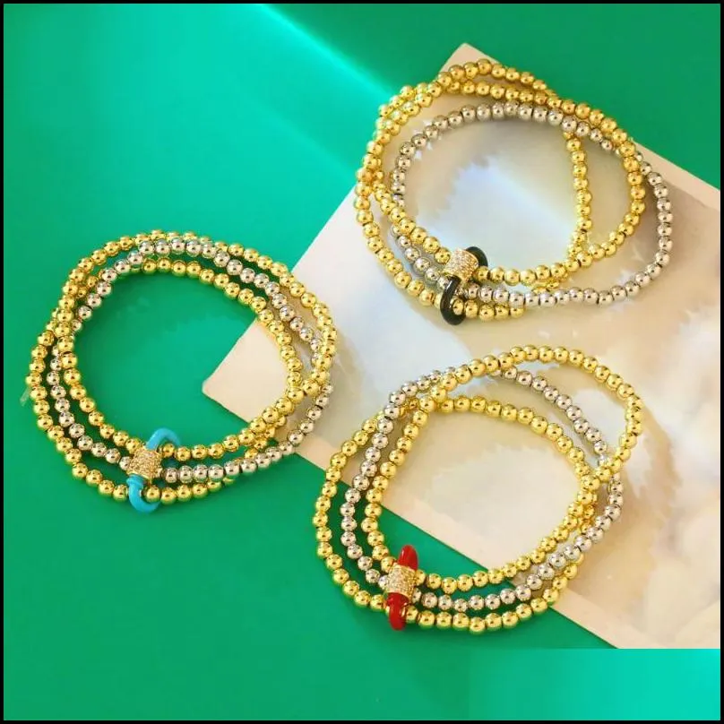 gold silver color stackable bracalet for women copper plated beaded bracelet elastic fashion jewelry