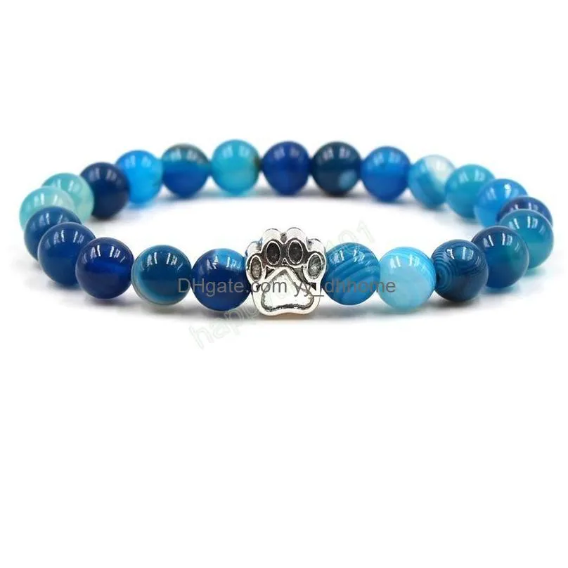 chakras stripe agate stone beaded strands bracelet dog paw claw bracelets healing energy yoga bracelet for men women jewelry gifts