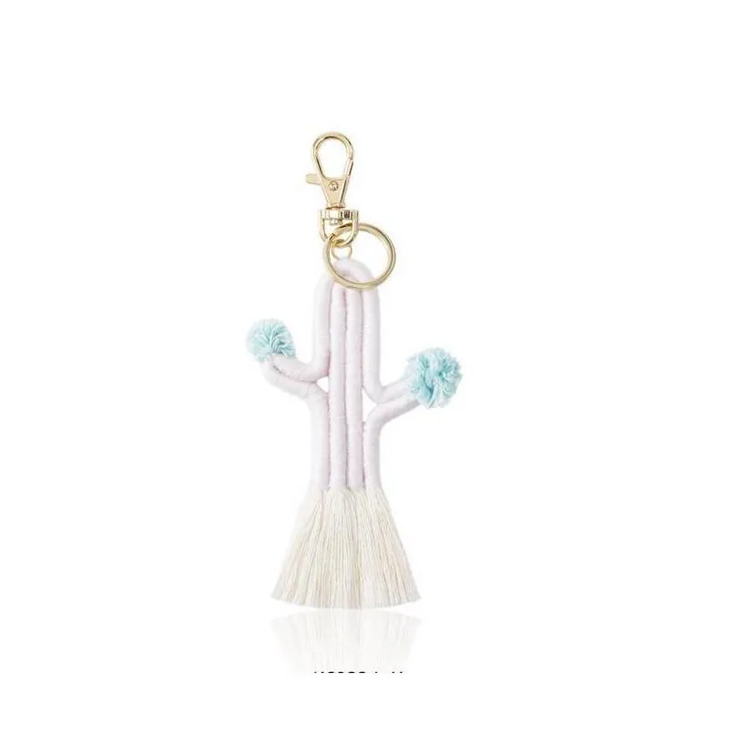 hand woven cactus keychain bohemian floral tassel bag pendant women key rings for lanyard keys accessories wholesale