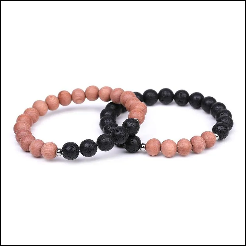 natural stone lave wood bead strand bracelet strands stainless steel bead elastic bracelets wristband for men women fashion jewelry