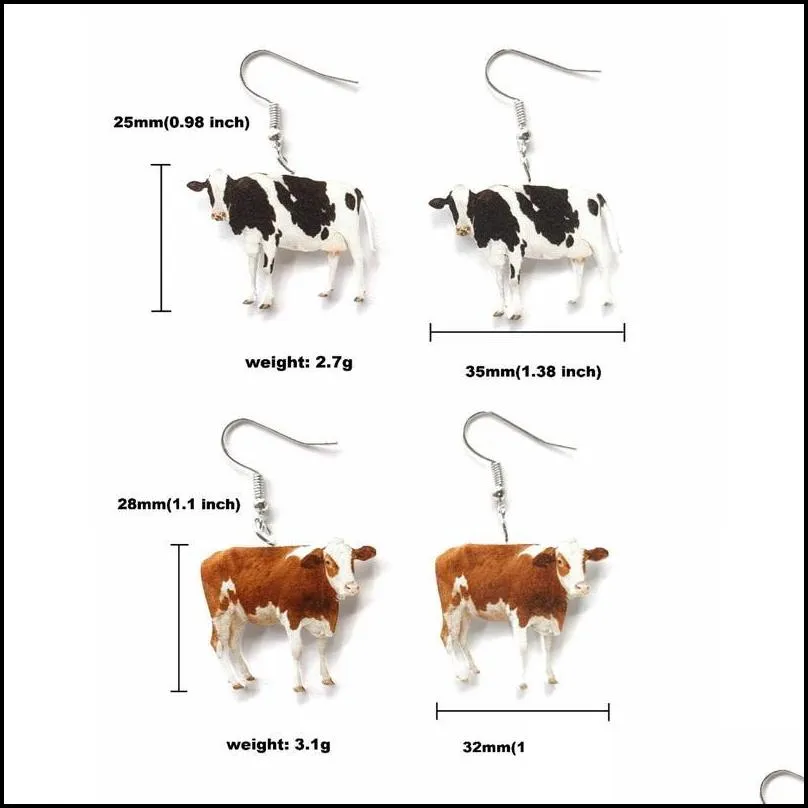 trendy farm animal black white and yellow color cattle cow print acrylic charm earrings for women funny fashion