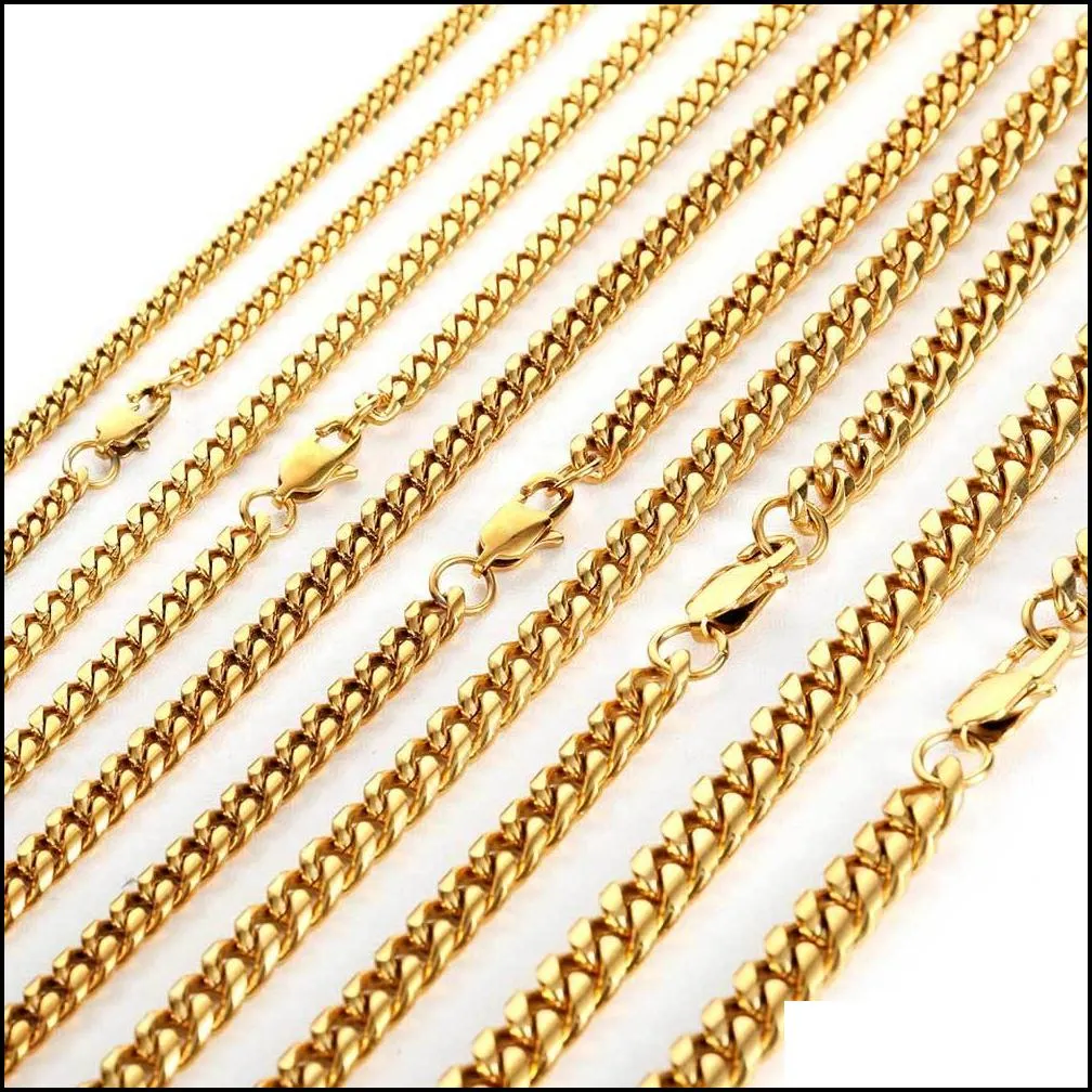 hip hop cuban link chain necklace 18k real gold plated stainless steel metal necklace for men 4mm 6mm 8mm