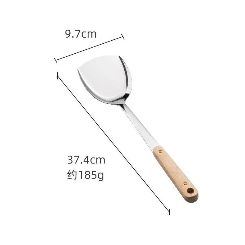 stainless steel spoon spatula portable durable wooden utensil fork kitchen cooking soup spoons kitchen fry shovels colander 77 m2